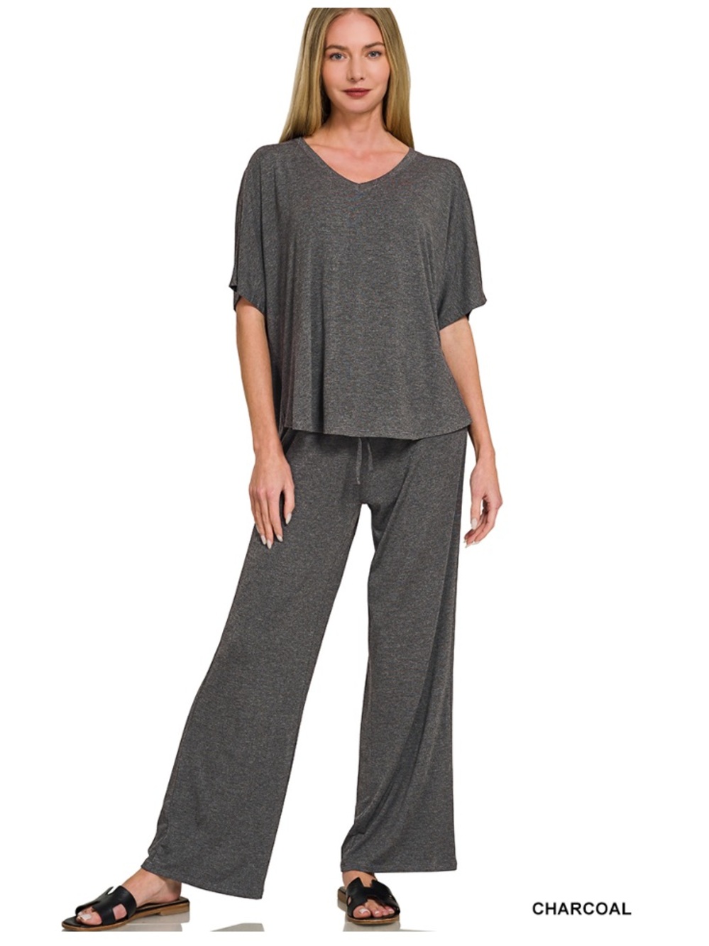 156 1X -3X PLUS ZENANA V-NECK OVERSIZED TOP & PANTS SET